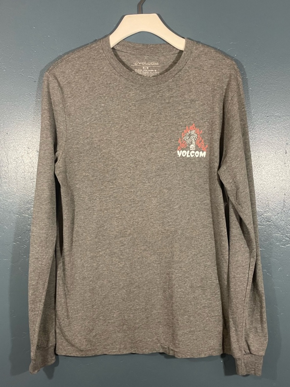 Volcom Men’s Gray Long Sleeve Graphic Print Crewneck Tee Size M